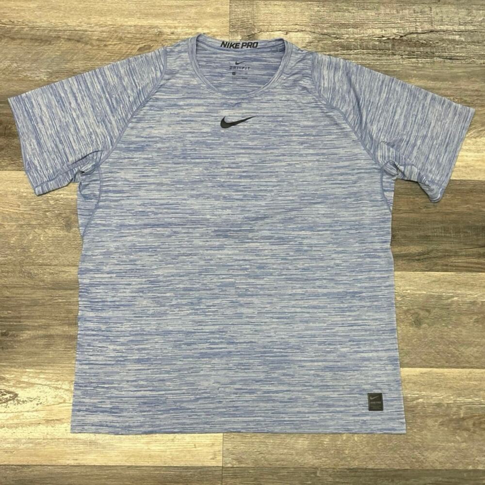 Nike Pro Dri Fit Space Dye Blue Mens‎ XXL Center Swoosh Stretch Training T-Shirt